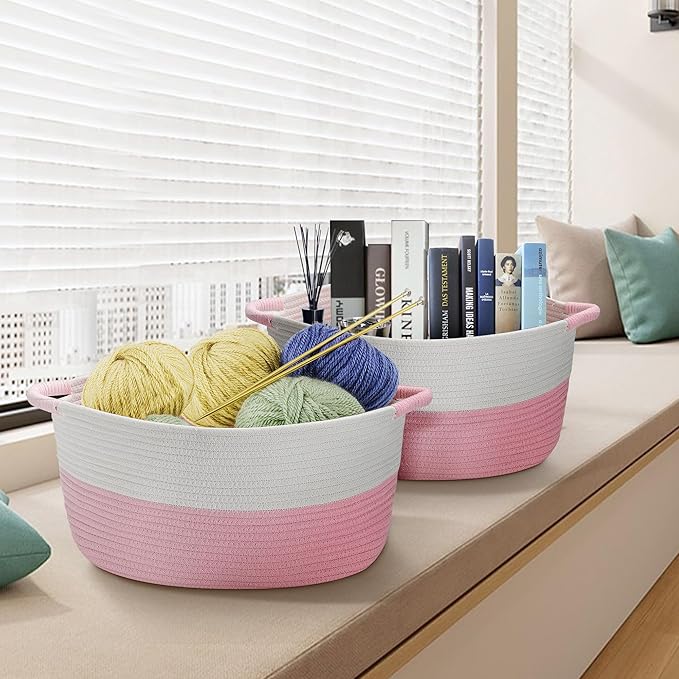 Medium Rope Basket with Handles, Medium Bohe Storage Basket, 17 "L x 12.5" W x 8.5 "H, Home Decor Organizer for Towels,toys, Books & Magazines