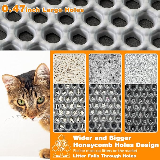 blissstorm Waterproof Cat Litter Mat, Double Layer EVA, Odor-Free Large Grid, Urine Proof, Easy Cleanup (Pink, 27 x 46)