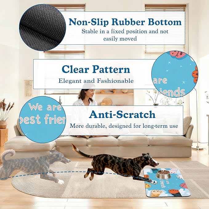 Cat Paw Pet Feeding Mat–Quick Dry Absorbent Dog Cat Food Mat, Non Slip Waterproof Bowl Placemat for Messy Eaters, Pet Accessories for Floors 16"x24"