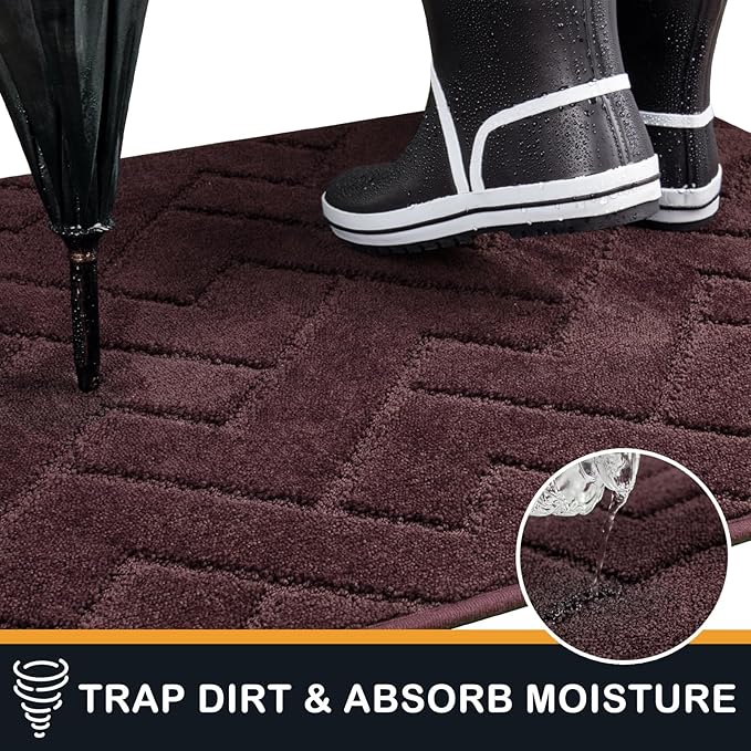 PURRUGS Dirt Trapping Door Mat 32" x 47", Non-Slip Machine Washable Entry Rug, Dog Doormat, Indoor Front Door Mat, Super Absorbent Entryway Rug for Muddy Shoes & Paws, Burgundy Red