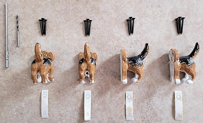 Lulu Decor, Cast Iron Beagle Dog Heavy Duty Key Loose Hook (4 Dog Tail Hooks)