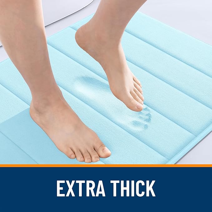 OLANLY Memory Foam Long Bathroom Rugs Runner 47x24, Super Soft Absorbent Bath Mat, Quick Dry, Machine Washable Shower Floor Rugs, Bathmat Carpet, Bathroom Home Decor Accessories, Sky Blue