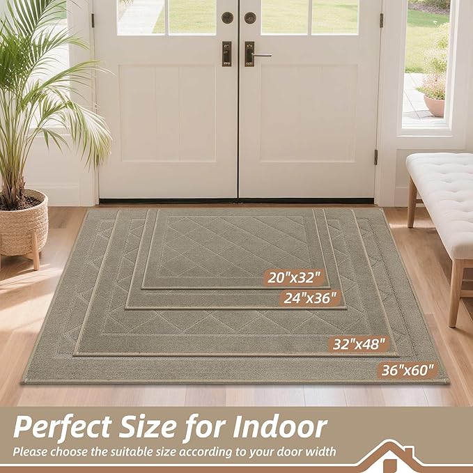 BEQHAUSE Dirt Trapper Door Mat 36" x 60", Doormat Non-Slip Entryway Rugs Washable, Dog Door Mat Stain Resistant and Absorbent Welcome Floor Mat for Front Back Door, Mud Wet Shoes & Paws, Beige