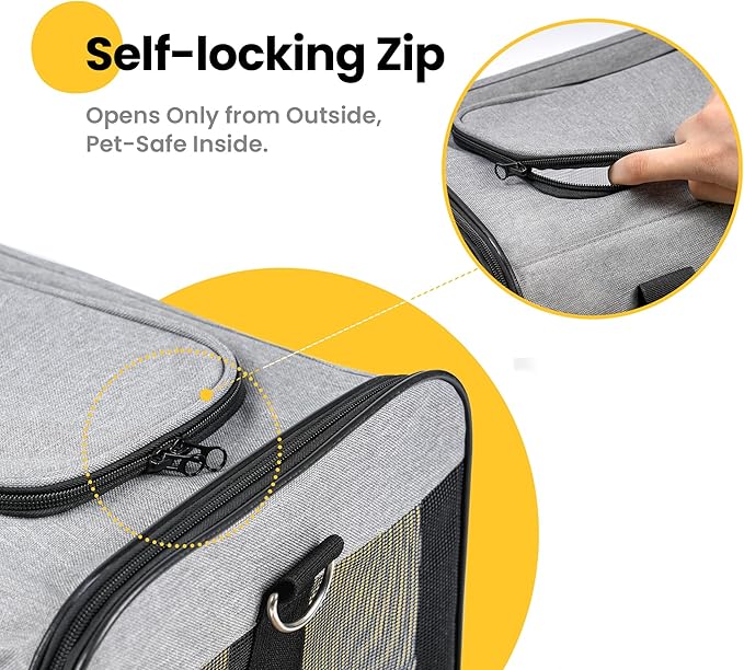 Conlun Dog Carrier Soft Sided, Large Cat Carrier with Inner Safety Leash, Pet Transport Carrier for Large Cats and Medium Dogs up to 20 Lbs, Collapsible Travel Puppy Carrier Bag -Gray L