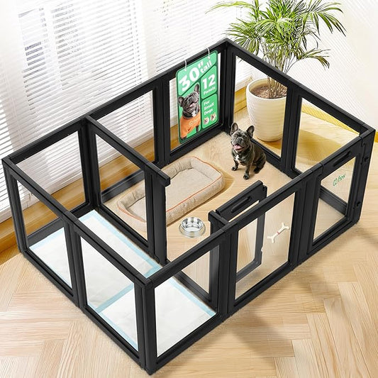 FXW AuraSpace Acrylic Indoor Dog Playpen for Small and Medium Dogs, 30 Inch, 12 Panels, Black