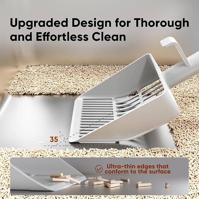 KooMooM Large Cat Litter Scoop, Heavy-Duty Litter Scoop with Dual Sifting Holes for Fast & Fine Clumping, Kitty Litter Scooper with Long Handle & Easy-to-Hang Hook for Litter Box