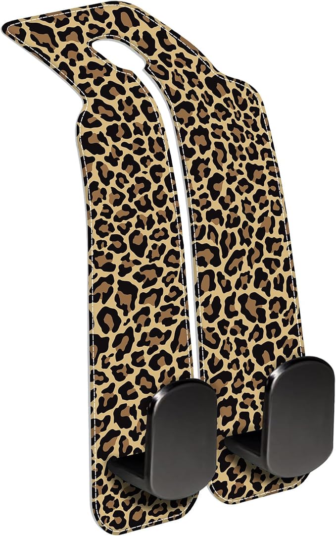 AEWNUNK Purse Hook for Car Abstract Brown Leopard 1 Pack Headrest Back Seat Hook Premium Leather Double Metal Hanger Storage Pack Bag Purse Holder Car Accessories