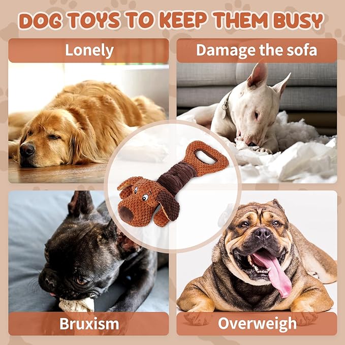 Erhalithegro Squeaky Dog Toys,Interactive Tug of War Puppy Toys for Indoor/Outdoor Use Puppy Chew Toys for Teething Plush with Crinkle Paper for Small and Medium
