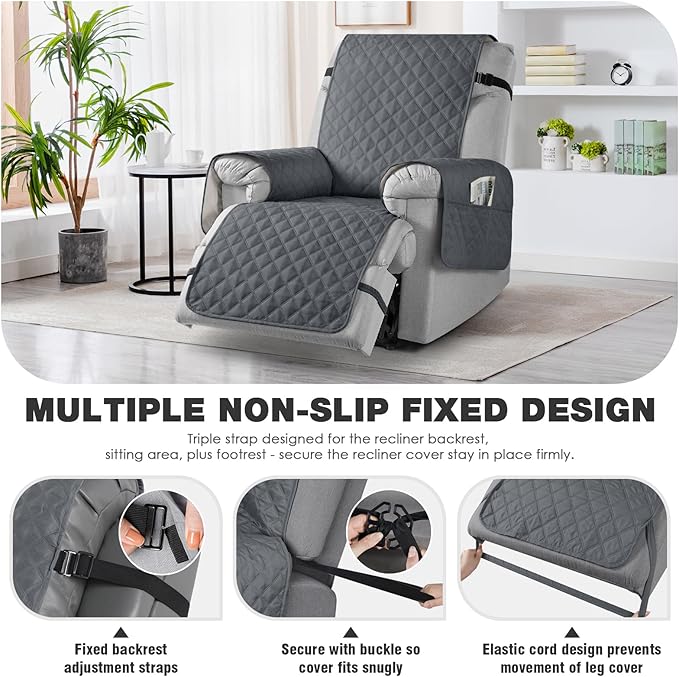 TAOCOCO Non-Slip Recliner Chair Cover Sofa Slipcover, Pet Cover for Small Recliner Chair with Elastic Straps, Washable Reclining Chair Cover Recliner Furniture Protector (23'' Small, Dark Grey)