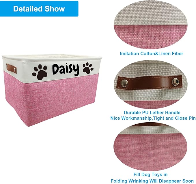 CPAKOWLGOO Personalized Dog Toy Basket Large Custom Dog Toy Box Foldable Dog Gift with Pet's Name for Clothing,Stuff