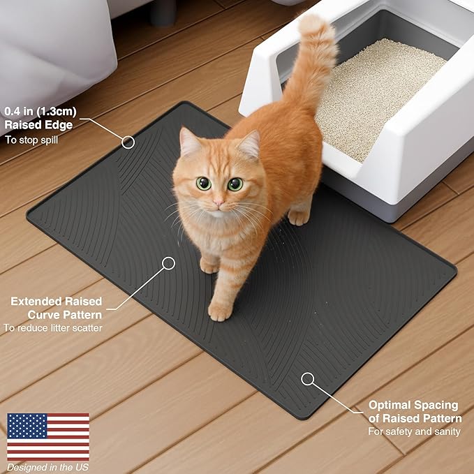 BANLYEO L Cat Litter Mat - 34x22 in, Water Proof, US Designed Kitty Litter Trapping Mat, Easy to Clean, Scatter Control, Odorless, Less Mess and Clean Floors, Pet Supplies for Indoor Cats, Dark Gray