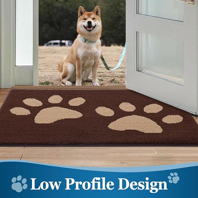 Buganda Dog Door Mat for Muddy Paws, Absorbent Dirt Trapper Washable Indoor Doormats, Non Slip Low-Profile Mud Mat for Dogs, Front Entrance Doormat for Inside Floor (47x32 Inches, Brown)