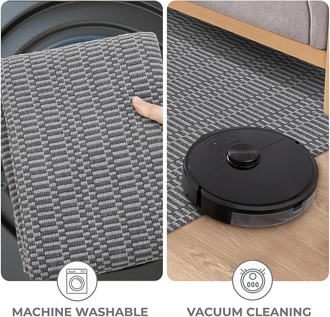 KOZYFLY Washable Area Rug 2x3 Ft Small Entryway Rug Indoor Door Mat Throw Rugs with Rubber Backing, Braided Cotton Floor Carpet for Front Entrance Bathroom Kitchen Foyer, Grey/Charcoal Grey