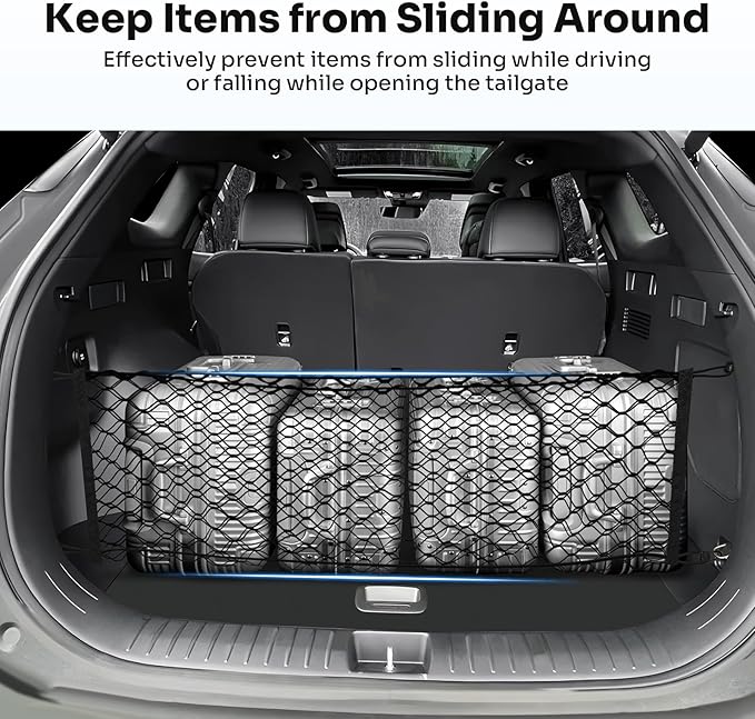 Trunk Cargo Net for 2023-2025 2026 Kia Sportage Accessories Envelope Style Mesh Trunk Net Organizer and Storage Stretchable Adjustable Elastic Nylon Rear Cargo Netting with Hooks