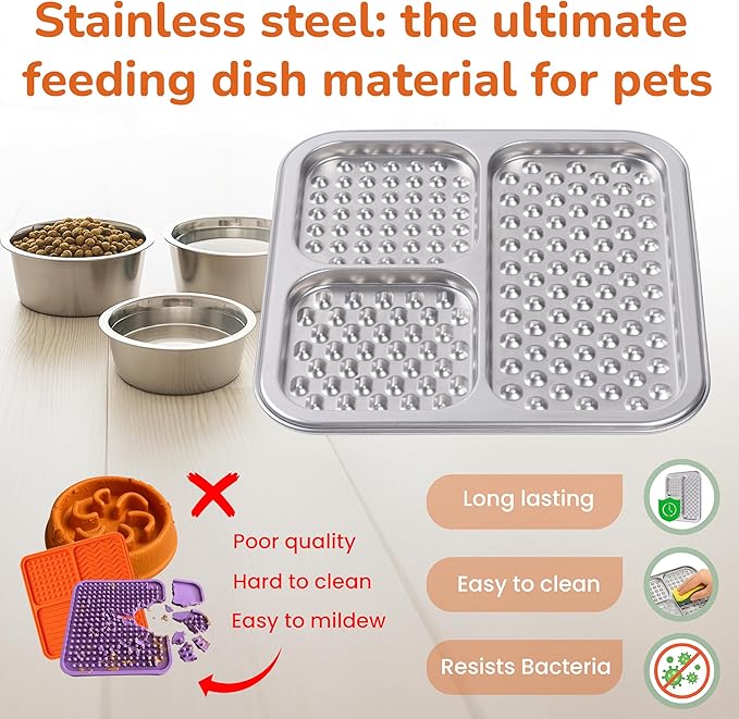 2 Pack - Stainless Steel Lick Mat for Dogs & Cats, Large Non-Slip Slow Feeder Pad with Suction Cups, Chew-Proof Dog Licking Mat for Anxiety Relief, Bathing & Grooming Time
