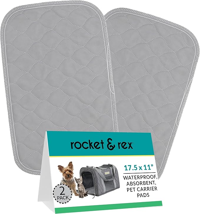rocket & rex Premium Washable Pet Carrier Pads, Reusable, Waterproof & Absorbent, Dog and Cat Pads for Lining Travel Carriers, Litter Boxes, Pet Crates & More, 17.5" x 11" (Pack of 2)