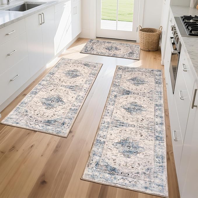 Kitchen Rug Set 3Pcs, Boho Rug Sets Non Slip Washable for Floor Thick Farmhouse Kitchen Decor Runner Rugs for Kitchen, Entryway，Laundry, Hallways 20''x32''+20''x48''+20''x59