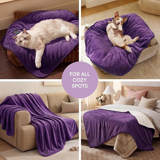 Luciphia Waterproof Blanket for Dog Washable Reversible Sherpa Fleece Throw Blanket for Bed Couch Soft Liquid Pee Proof Furniture Cover Protector for Small Medium Large Pet Cat Purple 40" x 28"