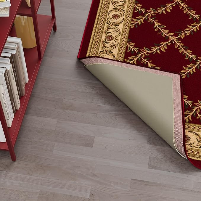Ottomanson 7'8" x 8' Non-Slip Rug Pad Gripper 1/12 Inch Ultra Thin Dual Surface Felt + Rubber Gripper - Safe for All Floors, Cream