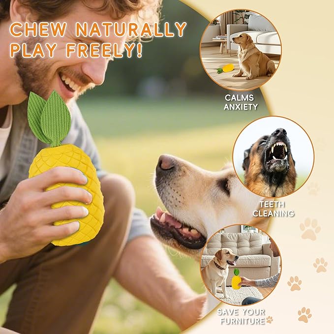 Pineapple Dog Chew Toys for Aggressive Chewers, Indestructible Dog Toy with Squeaker, Tough Durable Nature Rubber for Small Breed Dogs, Interactive Play, Puppy Teeth Cleaning