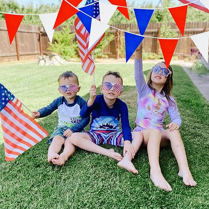 BEISHIDA 100ft 83pcs red White Blue Pennant Flags Banner,Reusable Bunting String Triangle Flags,Patriotic Theme New Year Party Decoration,Kids Birthday,Indoor and Outdoor Events