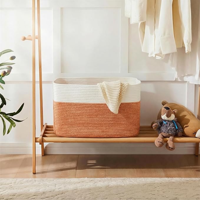 Blanket Basket,Rectangle Woven Baskets for Storage,100L Laundry Basket for Decorative Nursery Blanket,Toys,Dirty Clothes and Magazine in Shelves,Baby Room,and Living Room