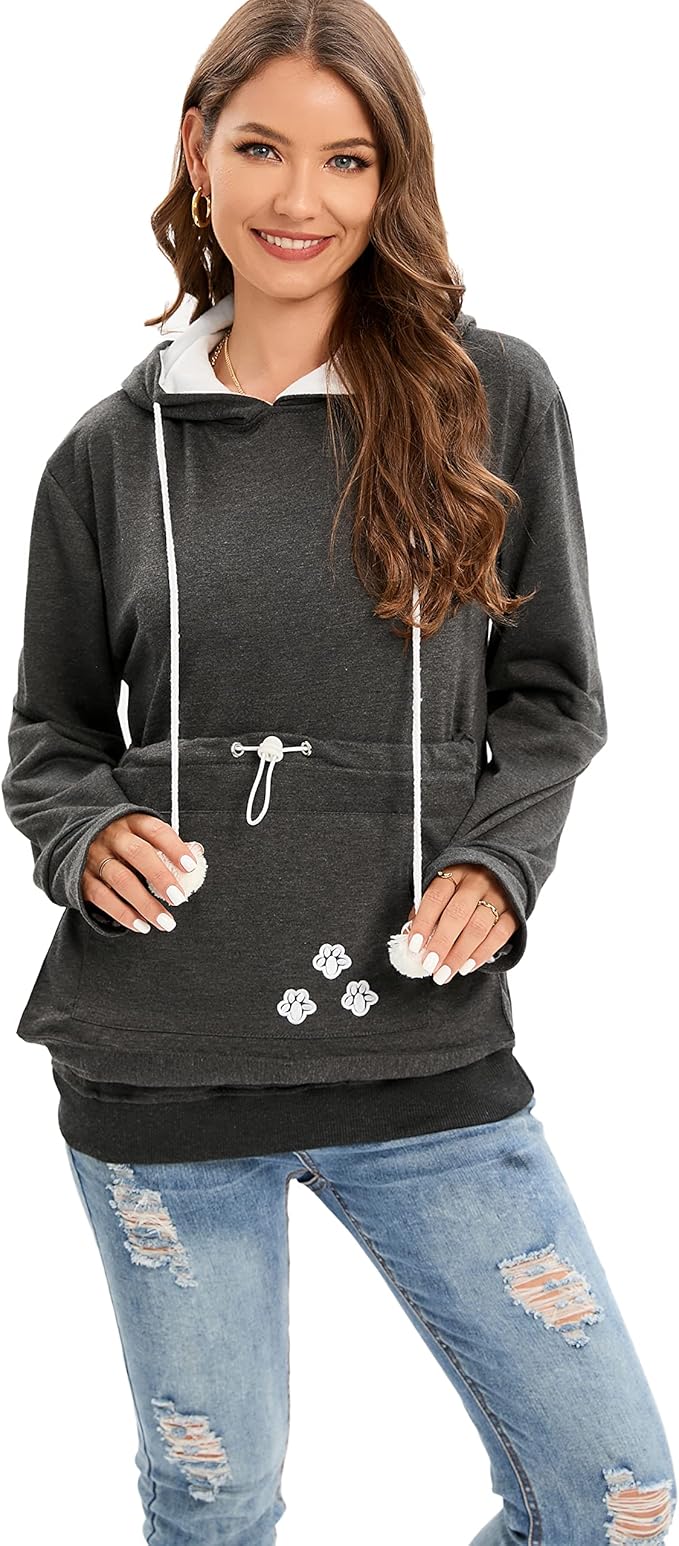 BOMBAXCEIBA Pet Pouch Hoodie Small Pet Carrier,Dog Cat Pouch Hoodie Sweatshirt Kangaroo Pocket Holder, With Ears Women's Fit