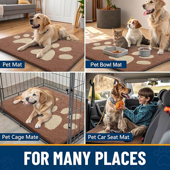 Smiry Dog Door Mat for Muddy Paws, Absorbs Moisture and Dirt, Low-Profile Entryway Mat with Non-Slip Backing, Entry Indoor Outdoor Doormat for Inside Floor (30x20 Inches, Camel, Paw)