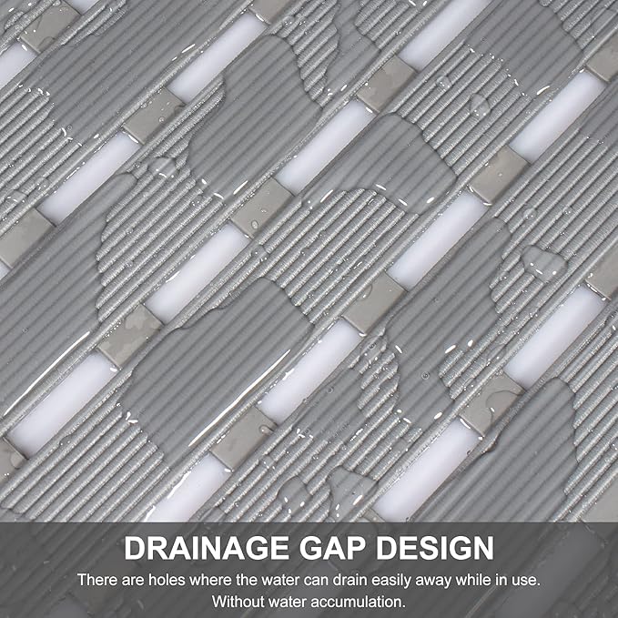 Yolife Quick Drain Shower Mat, 24.8 x 15.8 inch Power Grip Shower Mat Non Slip, Raised Non Slip Shower Mats for Inside Shower, Heavy Duty Curlable Stand up Shower Floor Mat,Grey