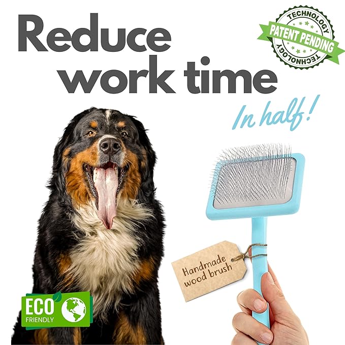 Pet Slicker Brush With Soft Massage Grooming Stainless Steel Pins - For Dematting, Shedding Fur, and Undercoat - Ideal Gift for Professional Pet Groomers - Long Slicker Brush