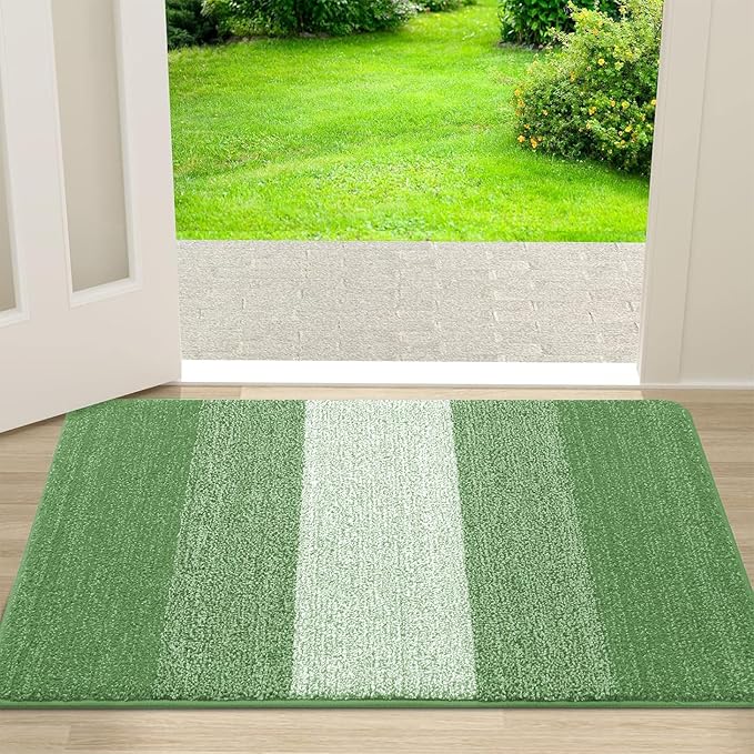 Kitinjoy Indoor Outdoor Door Mat, 30x17 Non-Slip Absorbent Dirt Trapper, Low-Profile Washable Inside Entrance Front Floor Mat, Sturdy Soft Entry Doormats for Entryway, Sage Green
