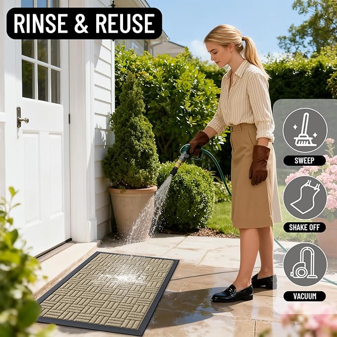 OLANLY Front Door Mat Outside Entrance 47x32, Absorbent, Heavy Duty Sturdy Natural Rubber Doormat Indoor Outdoor, Stain and Fade Resistant, Non-Slip Backing Low Profile Floor Mat for Entryway, Beige