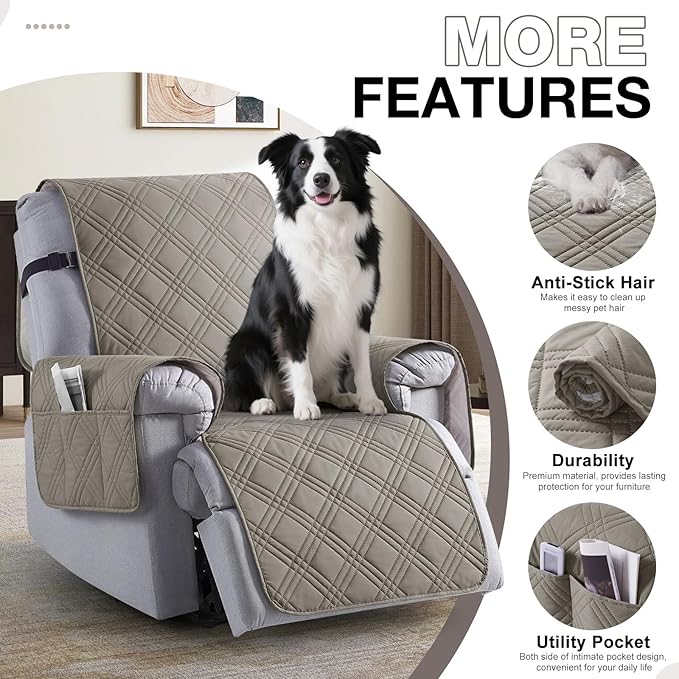 TAOCOCO 100% Waterproof Recliner Chair Cover Stay in Place, Recliner Covers for Small Recliner Chair with Pocket, Reclining Chair Cover Furniture Protector for Kids, Pets(20'', Light Brown)