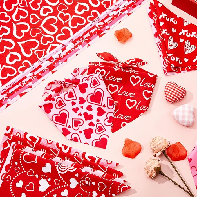 50 Pcs Valentines Day Dog Bandanas Bulk Red and Pink Heart Bandanas for Dogs Triangle Kerchief Bibs Scarf for Pet Party Costume Photo Props Accessories Pet Shops Groomer (31.5 x 21.7 x 21.7)