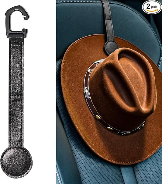 2 Pack Cowboy Hat Hanger for Car, Magnetic Hat Holder for Truck, Jeep, SUV, Headrest Hook Organizer for Caps, Keys, Sunglasses, Bags (Black) (2)