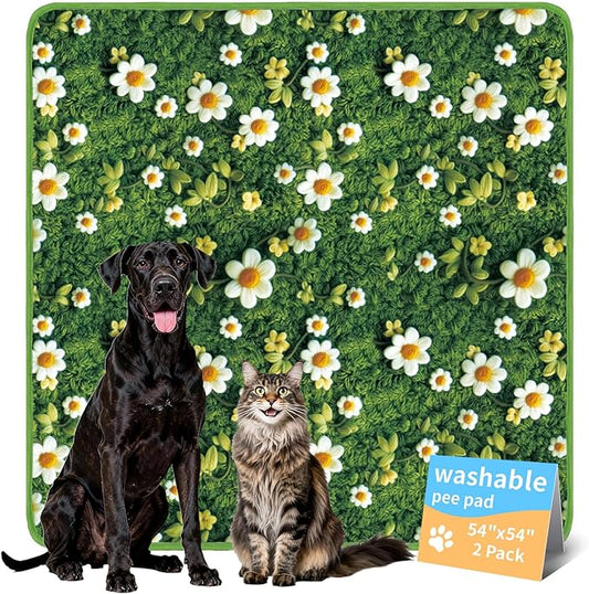 Dog Pee Pads Training Pads Upgrade Triple Thickness All-Purpose Super Absorbent & Leak-Proof, Quick Dry and Leak-Proof and Odor Control (Yellow Daisy on Green, 54" x54"x2PCS)