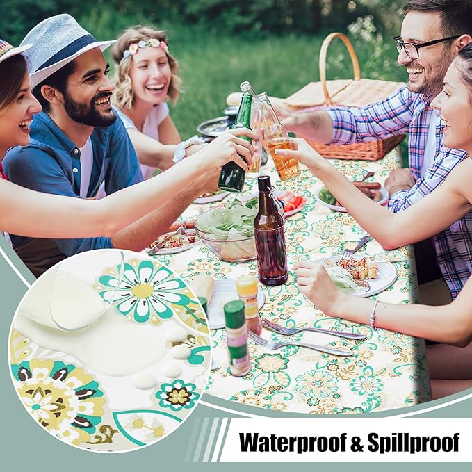 misaya Rectangle Waterproof Vinyl Table Cloth, Wipeable Tablecloth with Flannel Backing, Plastic Table Cover for Dinner, Picnic, Indoor and Outdoor (Paisley Flower, 60" x 84")