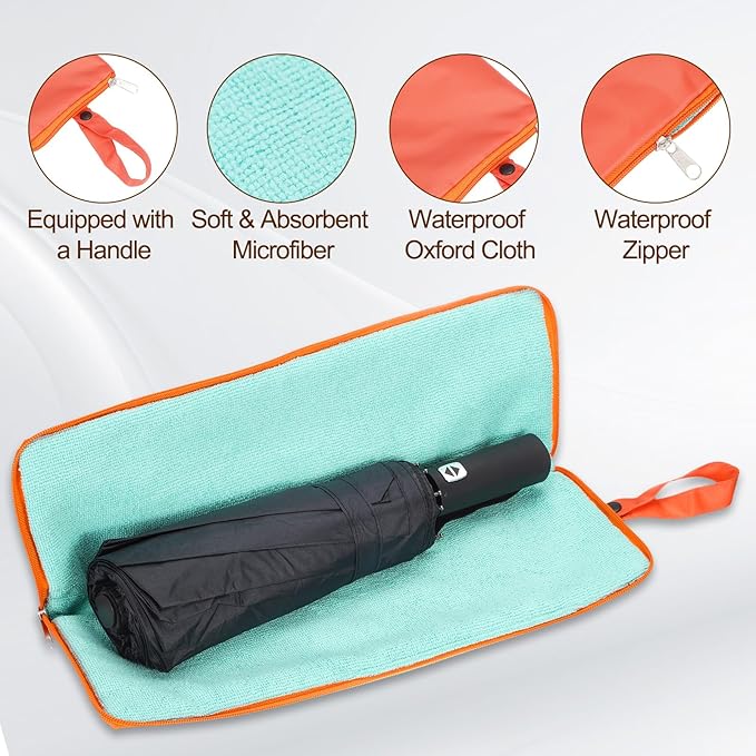 uxcell Wet Umbrellas Bag, 15 x 5 Inch Waterproof Oxford Cloth Reversible Umbrellas Sleeve Cover Portable Waterproof Case for Wet Travel Folding Umbrellas Travel Home Outdoor, Orange