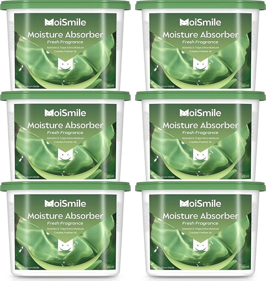 Moisture Absorbers 6 Pack, Fresh Fragrance Closet Dehumidifier for Bathroom, Car ＆ Basement, 10.5 oz Refillable Humidity Absorber Boxes