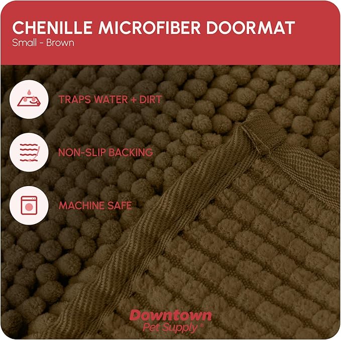 My Doggy Place Dog Mud Mat, 18" x 24" Brown – Thick Microfiber Entry Rug for Snow, Mud & Salt – Absorbent, Quick-Dry, Washer-Safe & Non-Slip, Small