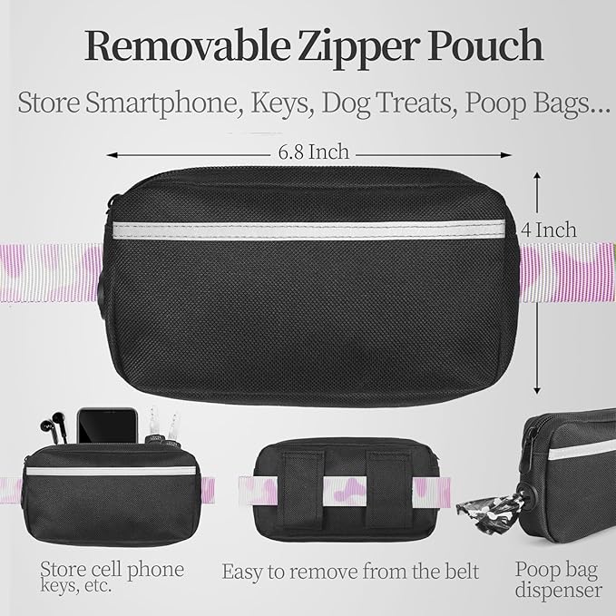 iYoShop Hands Free Dog Leash with Zipper Pouch, Dual Padded Handles and Durable Bungee for Walking, Jogging and Running Your Dog (White-Purple Mix, Large)
