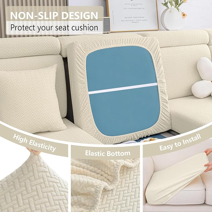 hyha Waterproof Couch Cushion Covers, Wear Resistant Couch Cover, Anti Slip Sofa Slipcovers Washable, Soft Thick Jacquard Furniture Protector for Pets Dog (1 Piece for Backrest M, Beige)