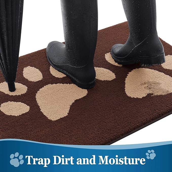 Buganda Dog Door Mat for Muddy Paws, Absorbent Dirt Trapper Washable Indoor Doormats, Non Slip Low-Profile Mud Mat for Dogs, Front Entrance Doormat for Inside Floor (59x24 Inches, Brown)