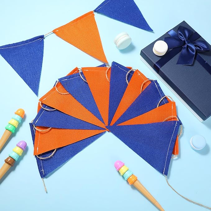 HESTYA 42 Pcs Colorful Pennant Banner Flag Blue Orange Bunting Triangle Banner Pennants for First Day of School Back to School Birthdays Classroom Carnival Garland Party Hanging Decorations