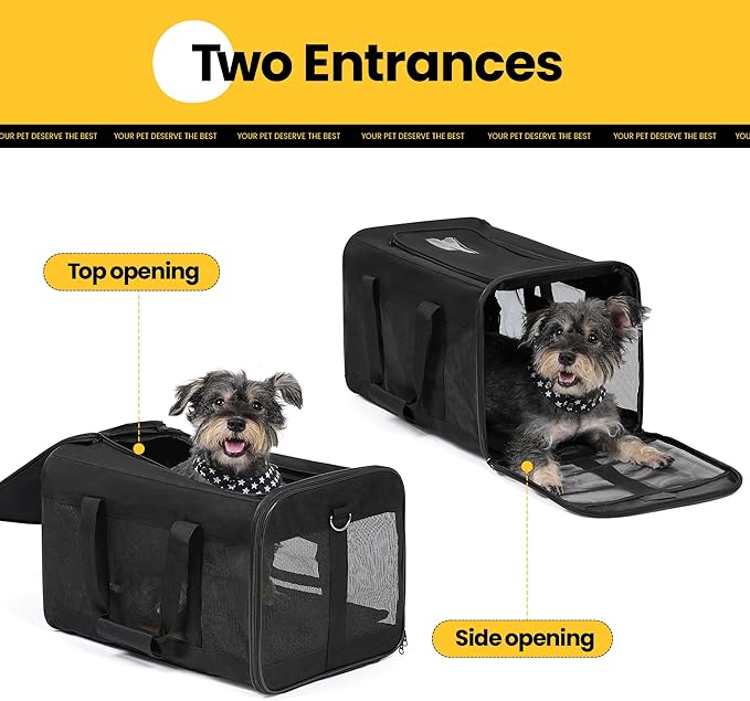 Conlun Dog Carrier Soft Sided, Large Cat Carrier with Inner Safety Leash, Pet Transport Carrier for Large Cats and Medium Dogs up to 20 Lbs, Collapsible Travel Puppy Carrier Bag -Black L