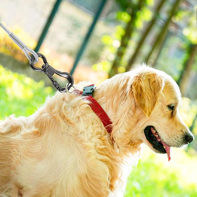 Tresbro 30FT Reflective Tie Out Cable for Dogs Up to 250 Pounds, Steel Wire Lead Leash Cable with Stainless Dual Fix Buckle, Lightweight and Enduring, Outdoor Dog Chains for Outside,Yard,Camping
