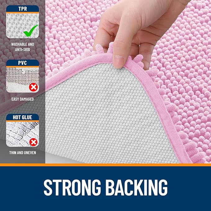 OLANLY Toilet Rugs U-Shaped 24x20, Extra Soft Absorbent Chenille Contour Bathroom Rugs for Toilet, Dry Quickly, Machine Washable, Non-Slip Bath Mat, Pink