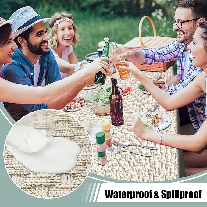 misaya Rectangle Waterproof Vinyl Table Cloth, Wipeable Tablecloth with Flannel Backing, Plastic Table Cover for Dinner, Picnic, Indoor and Outdoor (Weave, 60" x 102")