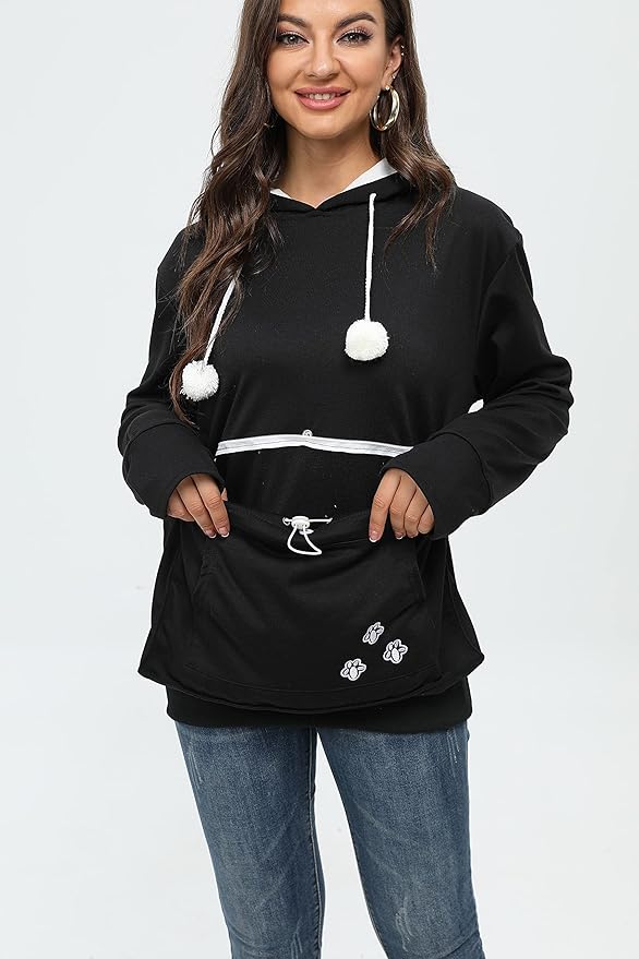 BOMBAXCEIBA Pet Pouch Hoodie Small Pet Carrier,Dog Cat Pouch Hoodie Sweatshirt Kangaroo Pocket Holder, With Ears Women's Fit