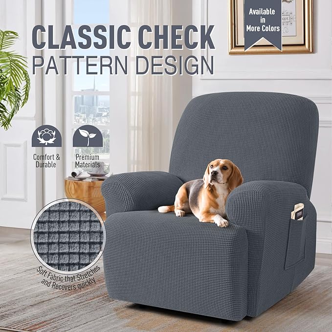 TAOCOCO Oversized Recliner Chair Covers, 1 Seater Streach Recliner Covers Soft Couch Protector Furniture Protector Covers with Elastic Chair Cover Jacquard Pattern (Grey)